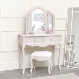 Melody Maison Pink Dressing Table, Mirror, Stool Set - Sophia Pink Range - thumbnail 1
