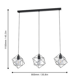 Eglo Straiton Black Steel Modern Geometric 3 Light Pendant - thumbnail 5