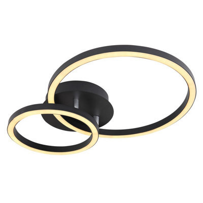 Luminosa Lighting Luminosa Reggy Twin Ring Integrated Led Semi Flush Ceiling Light Black 2X Led 3000K
