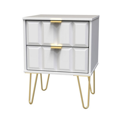 Bologna Ready Assembled Matt White No Effect 2 Drawer Wide Bedside Chest (H)505mm (W)395mm (D)415mm - image 1