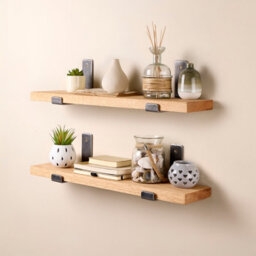 Off the Grain Oak Wall Shelves With Inverted Brackets - Narrow Wooden Shelves Pack Of 2 - 110Cm - thumbnail 2