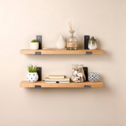 Off the Grain Oak Wall Shelves With Inverted Brackets - Narrow Wooden Shelves Pack Of 2 - 110Cm - thumbnail 1