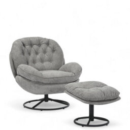 Dark Grey Chenille Fabric Azura Swivel Accent Chair With Footstool - thumbnail 4