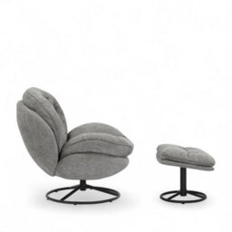 Dark Grey Chenille Fabric Azura Swivel Accent Chair With Footstool - thumbnail 5
