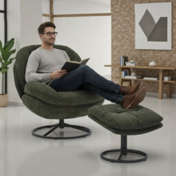 Dark Grey Chenille Fabric Azura Swivel Accent Chair With Footstool - thumbnail 9