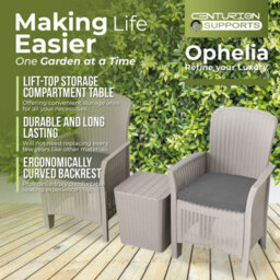 Centurion Supports Ophelia Grey 3-Piece Rattan Garden Furniture High Back Armchair Set With Side Table - thumbnail 4