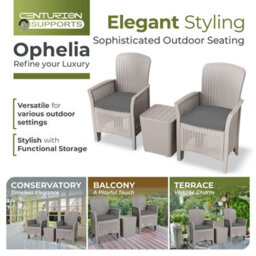 Centurion Supports Ophelia Grey 3-Piece Rattan Garden Furniture High Back Armchair Set With Side Table - thumbnail 5