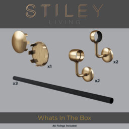 Stiley Living Matt Black/antique Brass 3.6M Stair Handrail Kit, Wall Mounted Banister Rail With Brackets & Fixings, 10Yr Guarantee - thumbnail 3