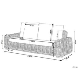 Beliani Garden Sofa 3 Seater Forli Rattan Natural - thumbnail 3