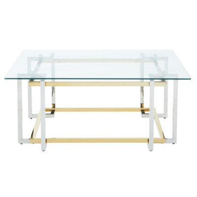 Orsina Glass Top Coffee Table, Gold And Silver Luxury Coffee Table, Modern Style Metal Coffee Table With Glass Top - image 1
