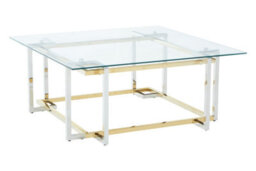 Orsina Glass Top Coffee Table, Gold And Silver Luxury Coffee Table, Modern Style Metal Coffee Table With Glass Top - thumbnail 2