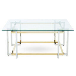 Orsina Glass Top Coffee Table, Gold And Silver Luxury Coffee Table, Modern Style Metal Coffee Table With Glass Top - thumbnail 7