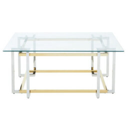 Premier Housewares Interiors By Premier Glass Top Coffee Table, Gold And Silver Luxury Coffee Table, Modern Style Metal Coffee Table With Glass Top