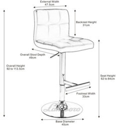 Lamboro Allegro Single Kitchen Bar Stool, Chrome Footrest, Height Adjustable Swivel Gas Lift, Breakfast Bar & Home Barstool, Slate Grey - thumbnail 7