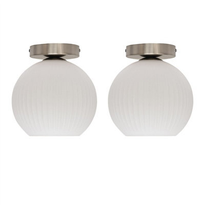 First Choice Lighting Set Of 2 Betchley - White Glass Satin Nickel Ceiling Light Fittings