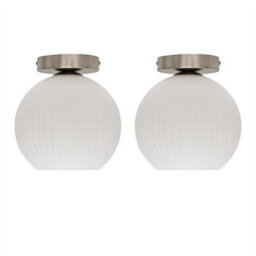 First Choice Lighting Set Of 2 Betchley - White Glass Satin Nickel Ceiling Light Fittings - thumbnail 1