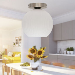 First Choice Lighting Set Of 2 Betchley - White Glass Satin Nickel Ceiling Light Fittings - thumbnail 5