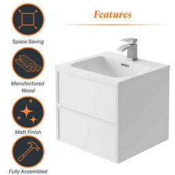 Plum&clay Jenner White Wall Hung Vanity Unit & Basin Set (W)600mm (H)500mm - thumbnail 6