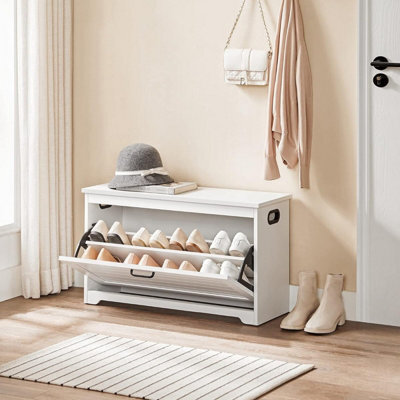 Songmics Vasagle Shoe Cabinet, Bench, Entrance Shoe Box With Folding Door, Adjustable Divider, With Cut-Out Side Handles, White - image 1