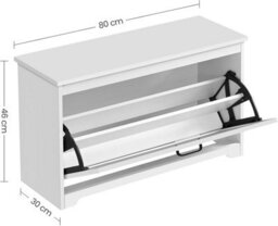 Songmics Vasagle Shoe Cabinet, Bench, Entrance Shoe Box With Folding Door, Adjustable Divider, With Cut-Out Side Handles, White - thumbnail 2