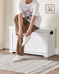 Songmics Vasagle Shoe Cabinet, Bench, Entrance Shoe Box With Folding Door, Adjustable Divider, With Cut-Out Side Handles, White - thumbnail 6