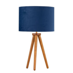 First Choice Lighting Voyage - Dark Oak Table Lamp Or Bedside Light With Blue Velvet Shade - thumbnail 1