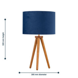 First Choice Lighting Voyage - Dark Oak Table Lamp Or Bedside Light With Blue Velvet Shade - thumbnail 6