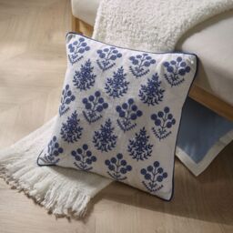 White & Blue Embroidered Floral Indoor Cushion (L)45Cm (W)45Cm - thumbnail 5