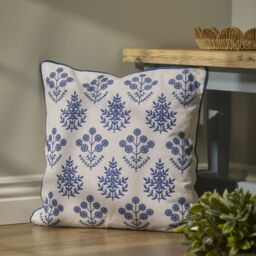 White & Blue Embroidered Floral Indoor Cushion (L)45Cm (W)45Cm - thumbnail 6