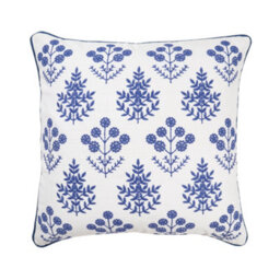 White & Blue Embroidered Floral Indoor Cushion (L)45Cm (W)45Cm - thumbnail 1