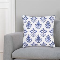 White & Blue Embroidered Floral Indoor Cushion (L)45Cm (W)45Cm - thumbnail 4