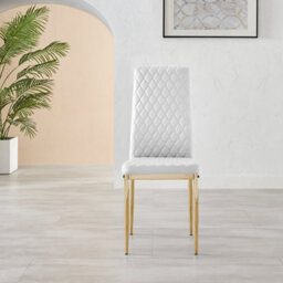 Furniturebox Uk 4 Seater Dining Set - Novara 100Cm Gold Round Glass Dining Table And Chairs - 4 White Faux Leather Milan Chairs - thumbnail 6