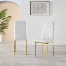 Furniturebox Uk 4 Seater Dining Set - Novara 100Cm Gold Round Glass Dining Table And Chairs - 4 White Faux Leather Milan Chairs - thumbnail 5
