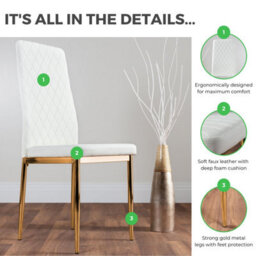 Furniturebox Uk 4 Seater Dining Set - Novara 100Cm Gold Round Glass Dining Table And Chairs - 4 White Faux Leather Milan Chairs - thumbnail 8