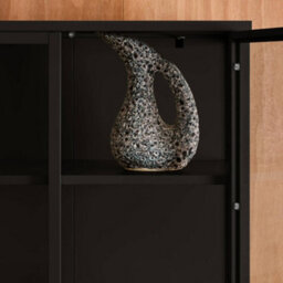 Sweeek - Sideboard, Steel And Tempered Glass China Cabinet With 2 Doors  Black 80X35X180 Cm - Arkansas - thumbnail 9