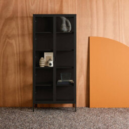 Sweeek - Sideboard, Steel And Tempered Glass China Cabinet With 2 Doors  Black 80X35X180 Cm - Arkansas - thumbnail 3