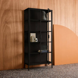 Sweeek - Sideboard, Steel And Tempered Glass China Cabinet With 2 Doors  Black 80X35X180 Cm - Arkansas - thumbnail 7