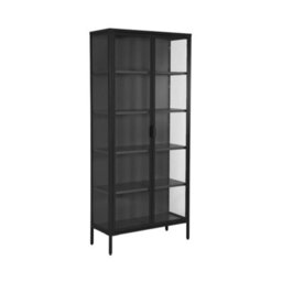 Sweeek - Sideboard, Steel And Tempered Glass China Cabinet With 2 Doors  Black 80X35X180 Cm - Arkansas - thumbnail 2