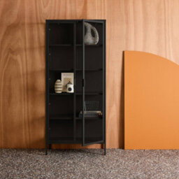 Sweeek - Sideboard, Steel And Tempered Glass China Cabinet With 2 Doors  Black 80X35X180 Cm - Arkansas - thumbnail 4