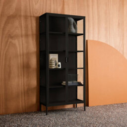 Sweeek - Sideboard, Steel And Tempered Glass China Cabinet With 2 Doors  Black 80X35X180 Cm - Arkansas - thumbnail 6