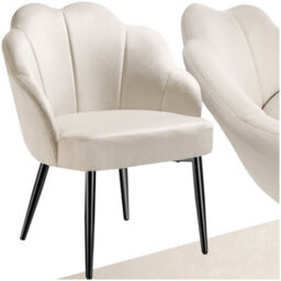 Tectake 1 Accent Chair Hellen - Velvet Cover, Padded, Extra-Wide Shell-Shaped Backrest  - Cream/black - thumbnail 1