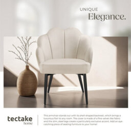 Tectake 1 Accent Chair Hellen - Velvet Cover, Padded, Extra-Wide Shell-Shaped Backrest  - Cream/black - thumbnail 5