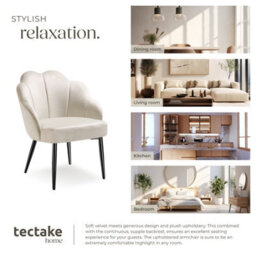 Tectake 1 Accent Chair Hellen - Velvet Cover, Padded, Extra-Wide Shell-Shaped Backrest  - Cream/black - thumbnail 7