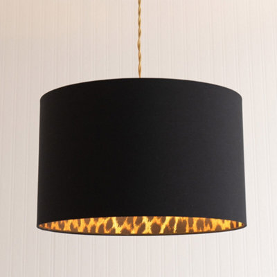 Valuelights Oasis Black Fabric With Leopard Print Inner Drum Large Lamp Shade And Bulb (D)41Cm - image 1