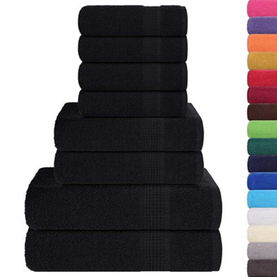 Berkfield Durable 8 Piece Towel Set Black 360 Gsm 100% Cotton