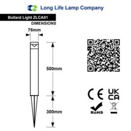 Long Life Lamps Company Outdoor Garden Led Bollard Ground Spike Light Black Ip54 Cool White Zlca01 - thumbnail 2