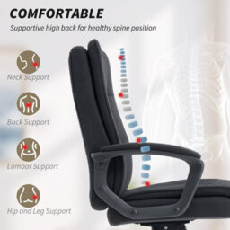 Black Office Chair With Dual-Layer Padding, Fabric Computer Desk Chair For Home Office - thumbnail 3