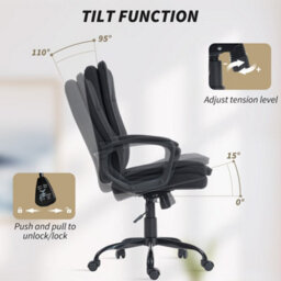 Black Office Chair With Dual-Layer Padding, Fabric Computer Desk Chair For Home Office - thumbnail 5