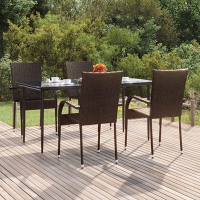 Berkfield 5 Piece Garden Dining Set Brown Poly Rattan - image 1