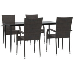 Berkfield 5 Piece Garden Dining Set Brown Poly Rattan - thumbnail 3
